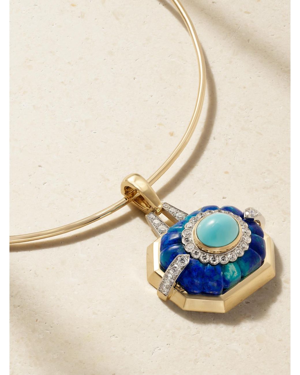 David Webb Natural 18-Karat And Platinum, Diamond, And Azurmalachite Necklace