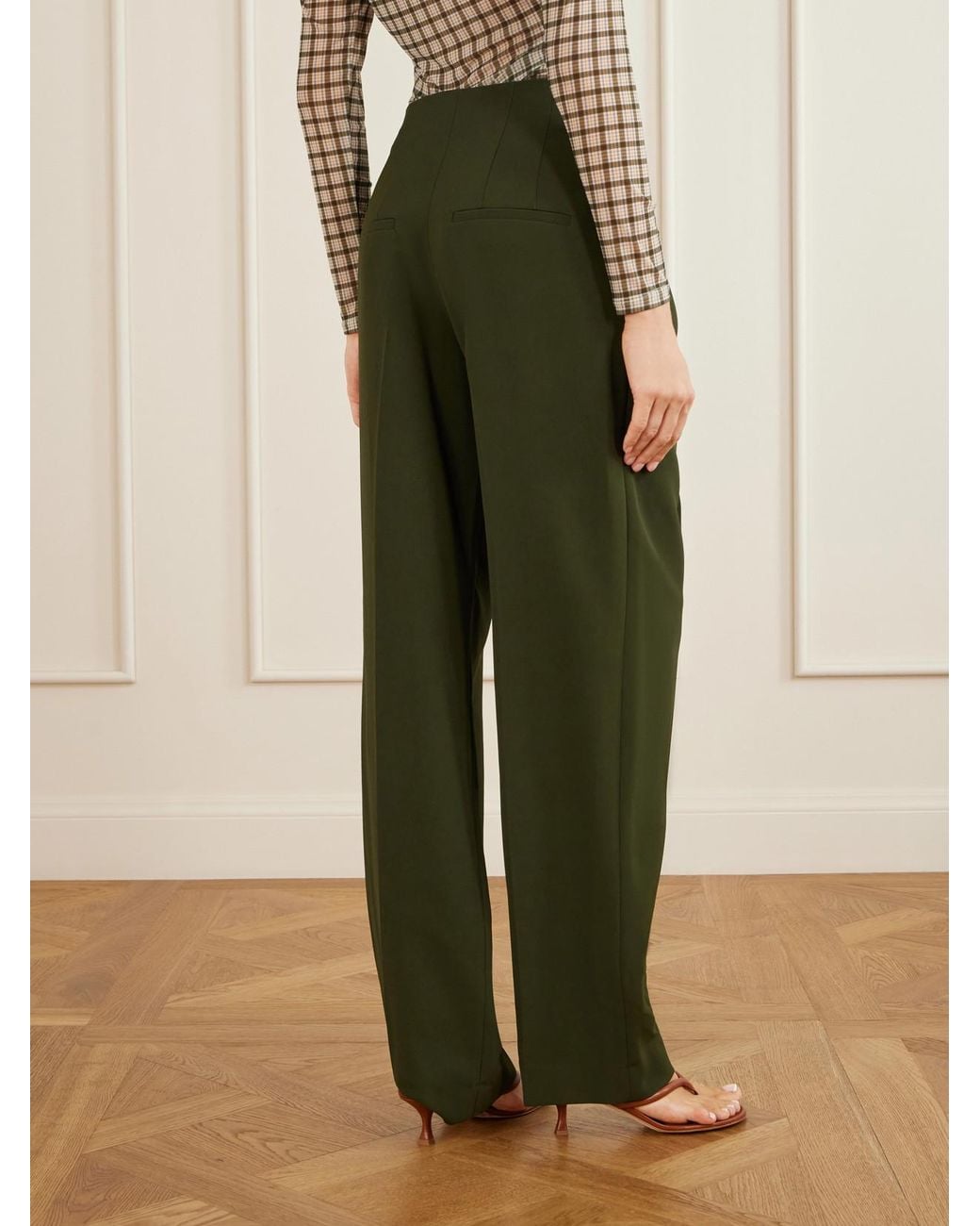 Veronica Beard Green Kenneth Stretch-Crepe Wide-Leg Pants