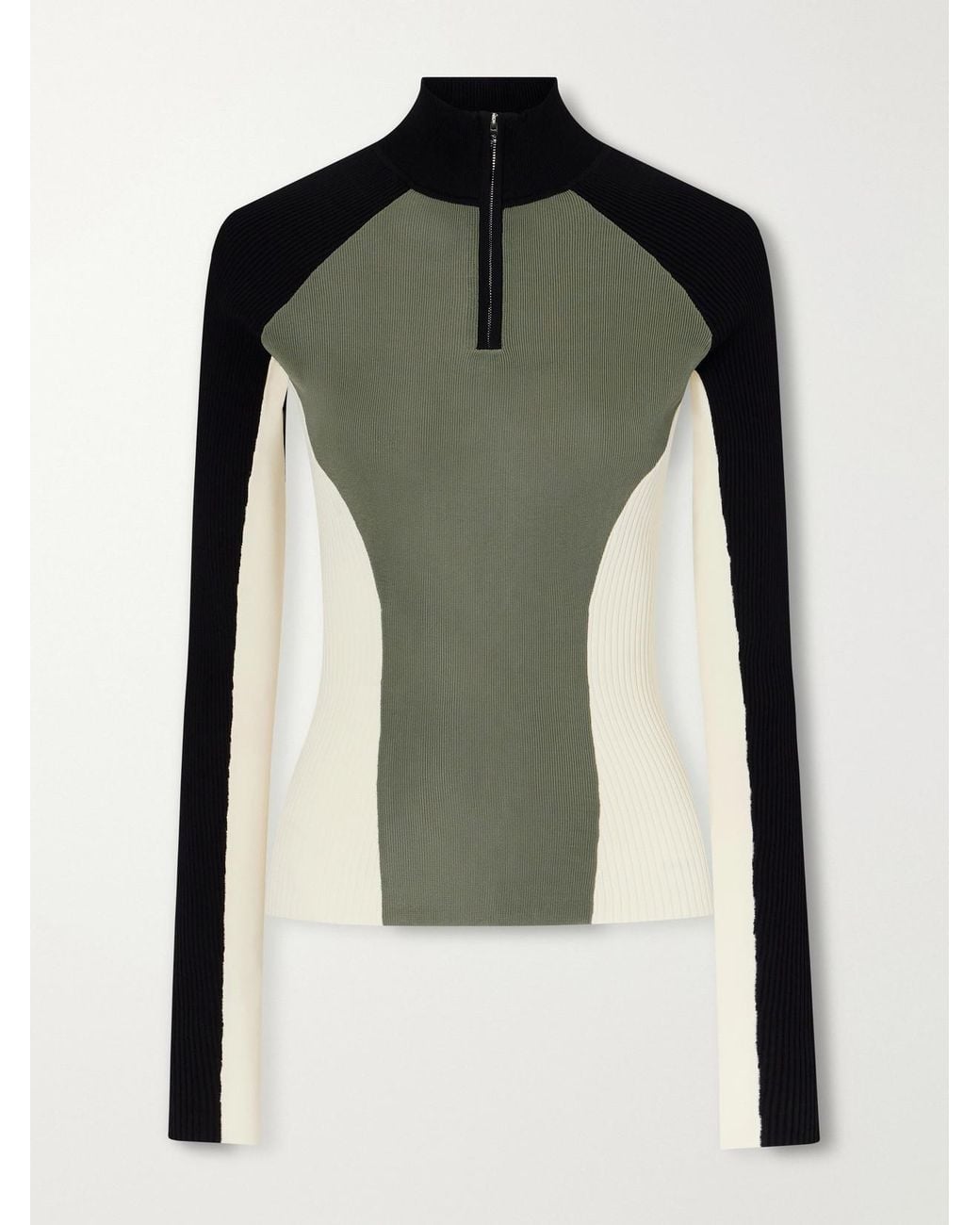 Zimmermann Green Clash Ribbed Jersey Half-Zip Sweater