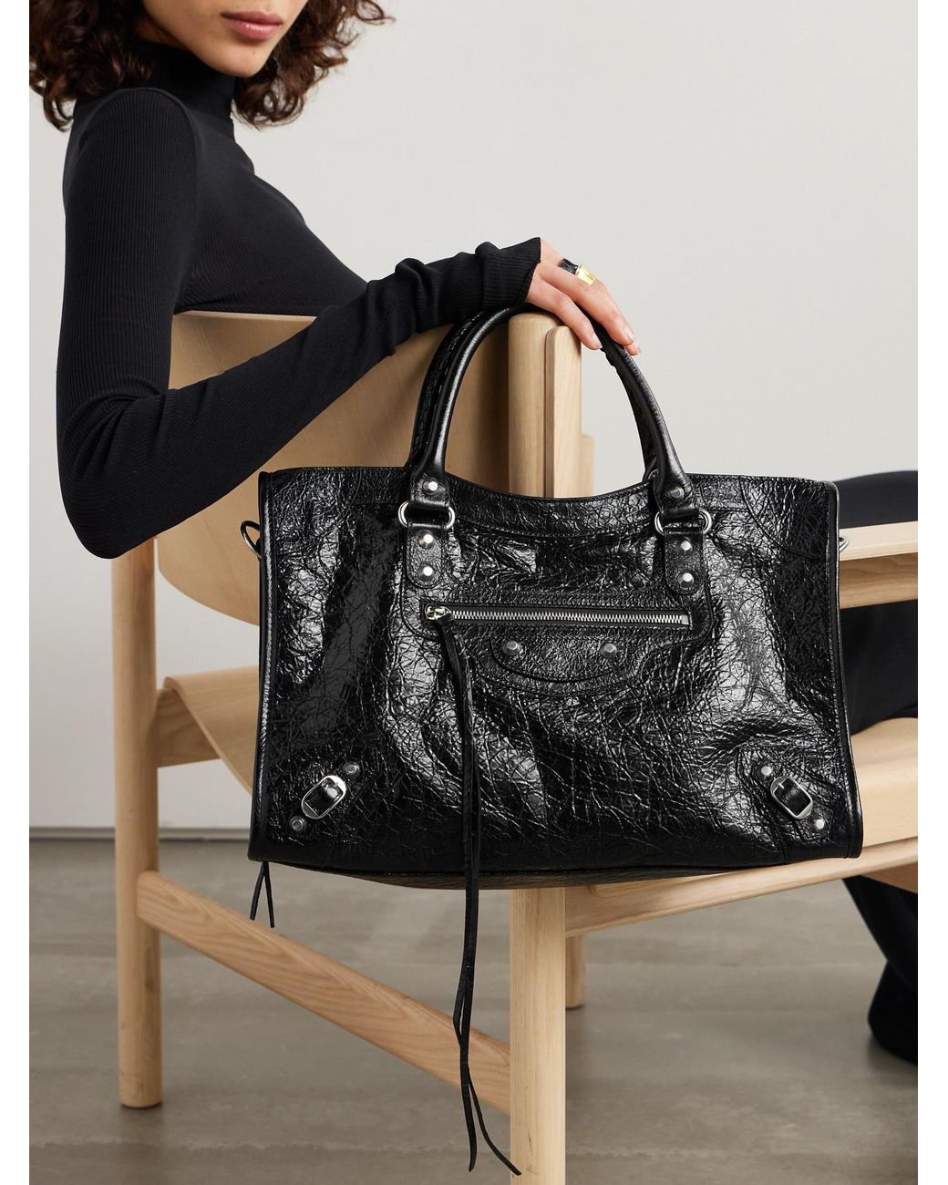 Balenciaga Black Le City Medium Textured-Leather Tote
