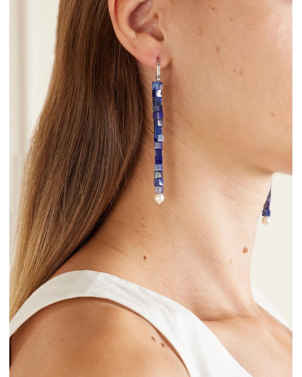 Le Sundial Blue Inès Sterling, Lapis Lazuli And Pearl Earrings