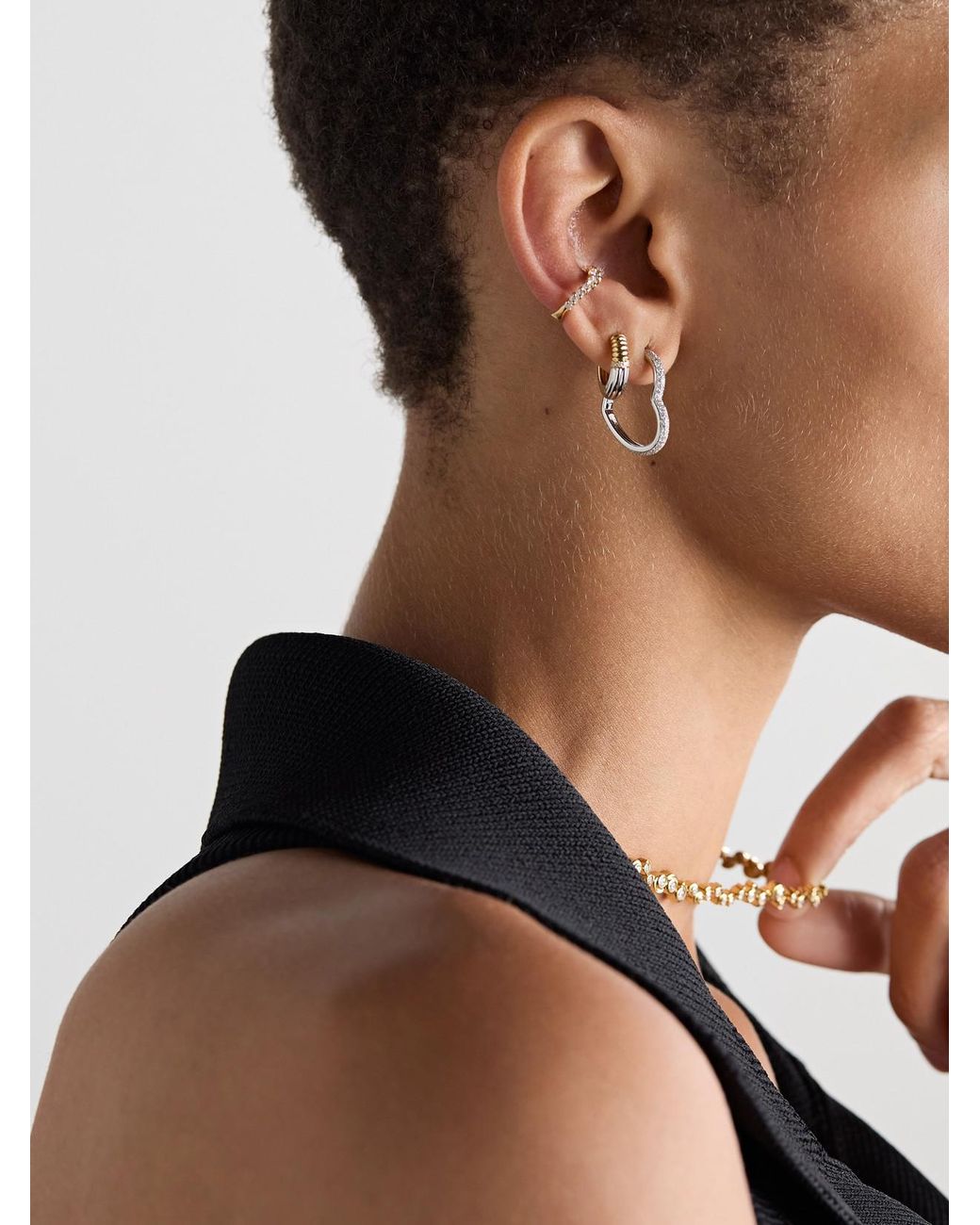 Yvonne Léon Natural Créole Coeur 18-Karat Diamond Single Hoop Earring