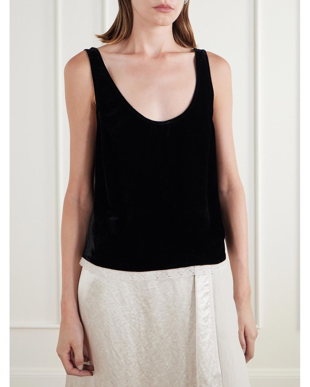 Maria McManus Black Lace-Trimmed Velvet Cami