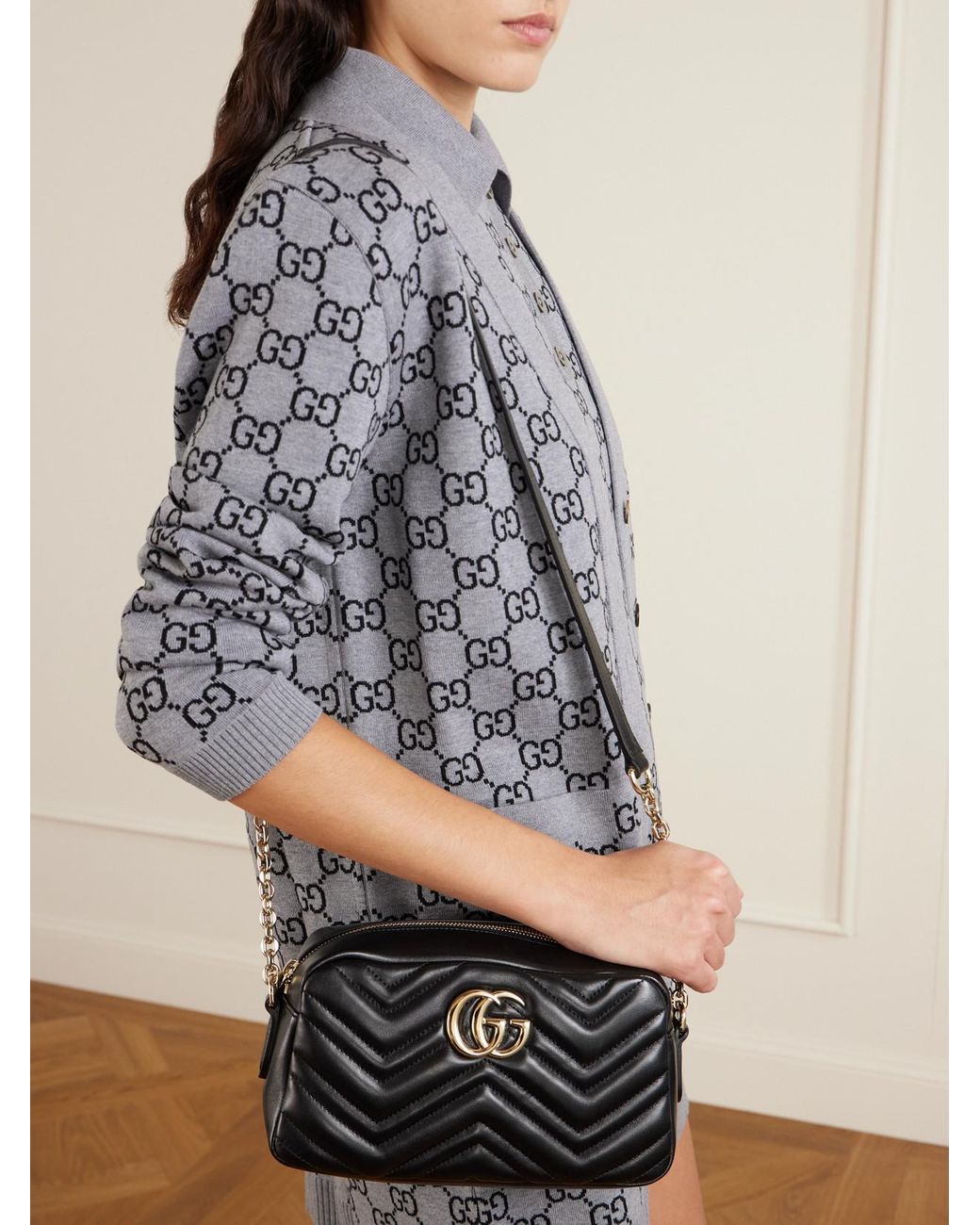 Gucci Black Gg Marmont Quilted Leather Shoulder Bag