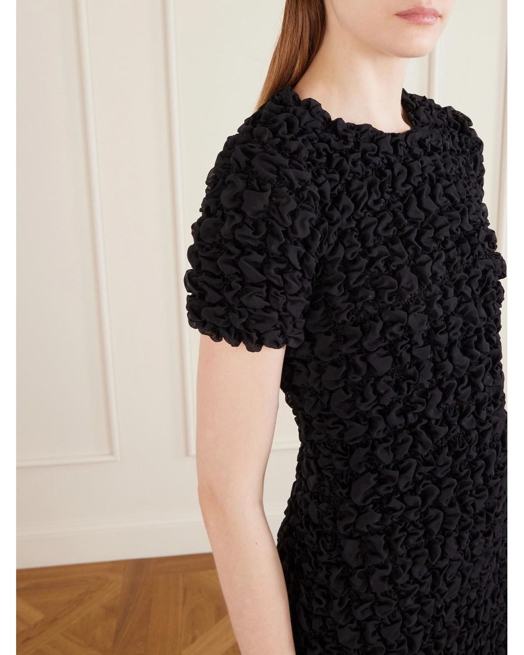 Khaite Black Perry Ruched Silk-Chiffon Midi Dress