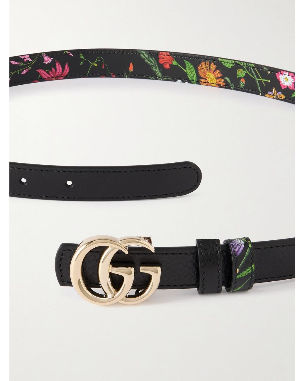 Gucci Multicolor Marmont Reversible Floral-Print Leather Belt