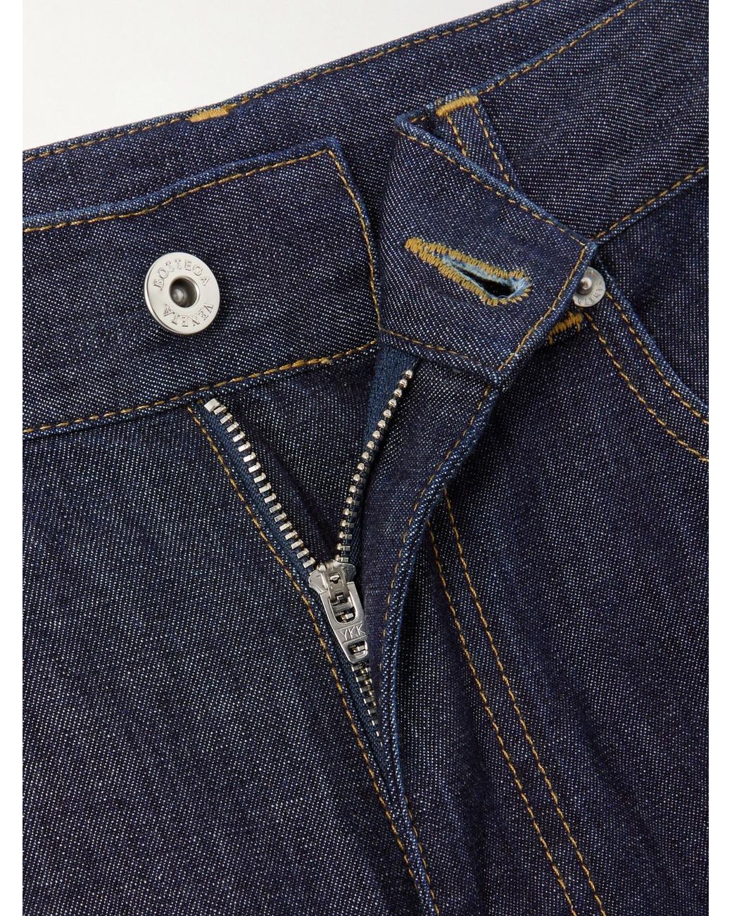 Bottega Veneta Blue Intrecciato Suede-Trimmed Mid-Rise Straight-Leg Jeans