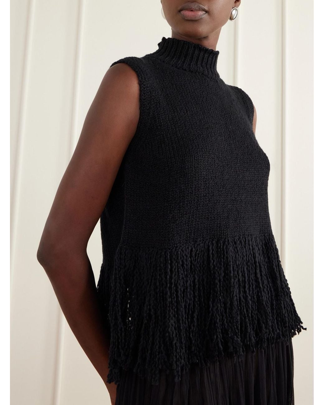 Alix Of Bohemia Black Sonia Onyx Fringed Turtleneck Cotton Sweater
