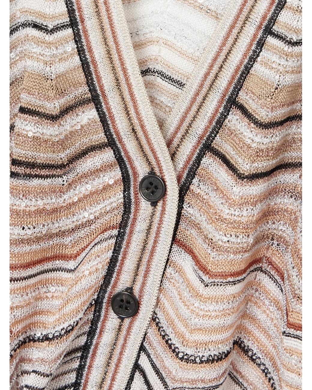 Missoni Gray Sequin-Embellished Striped Metallic Crochet-Knit Cardigan