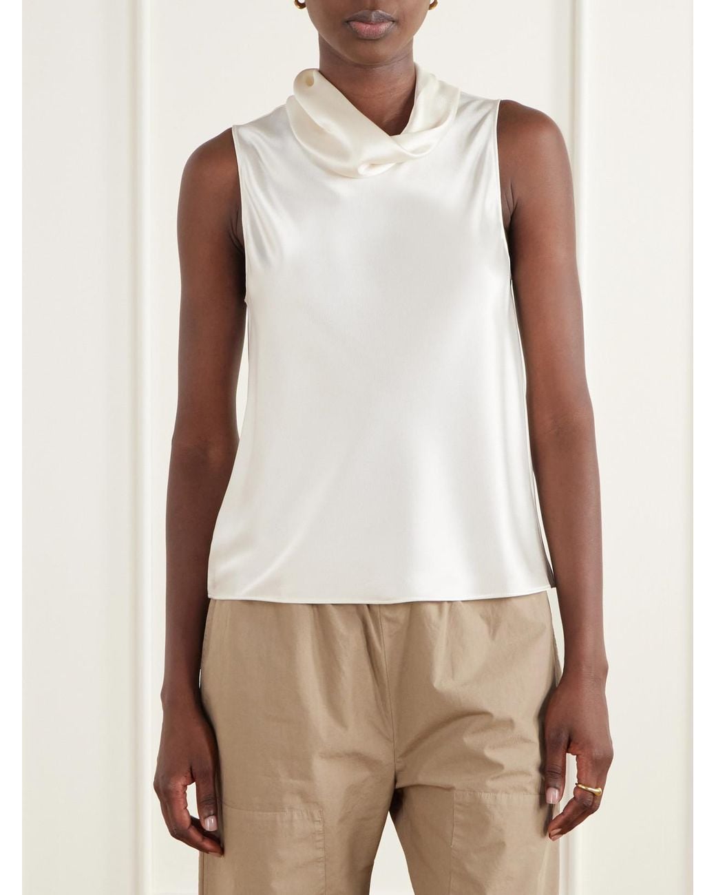 Leset White Barb Draped Satin Blouse