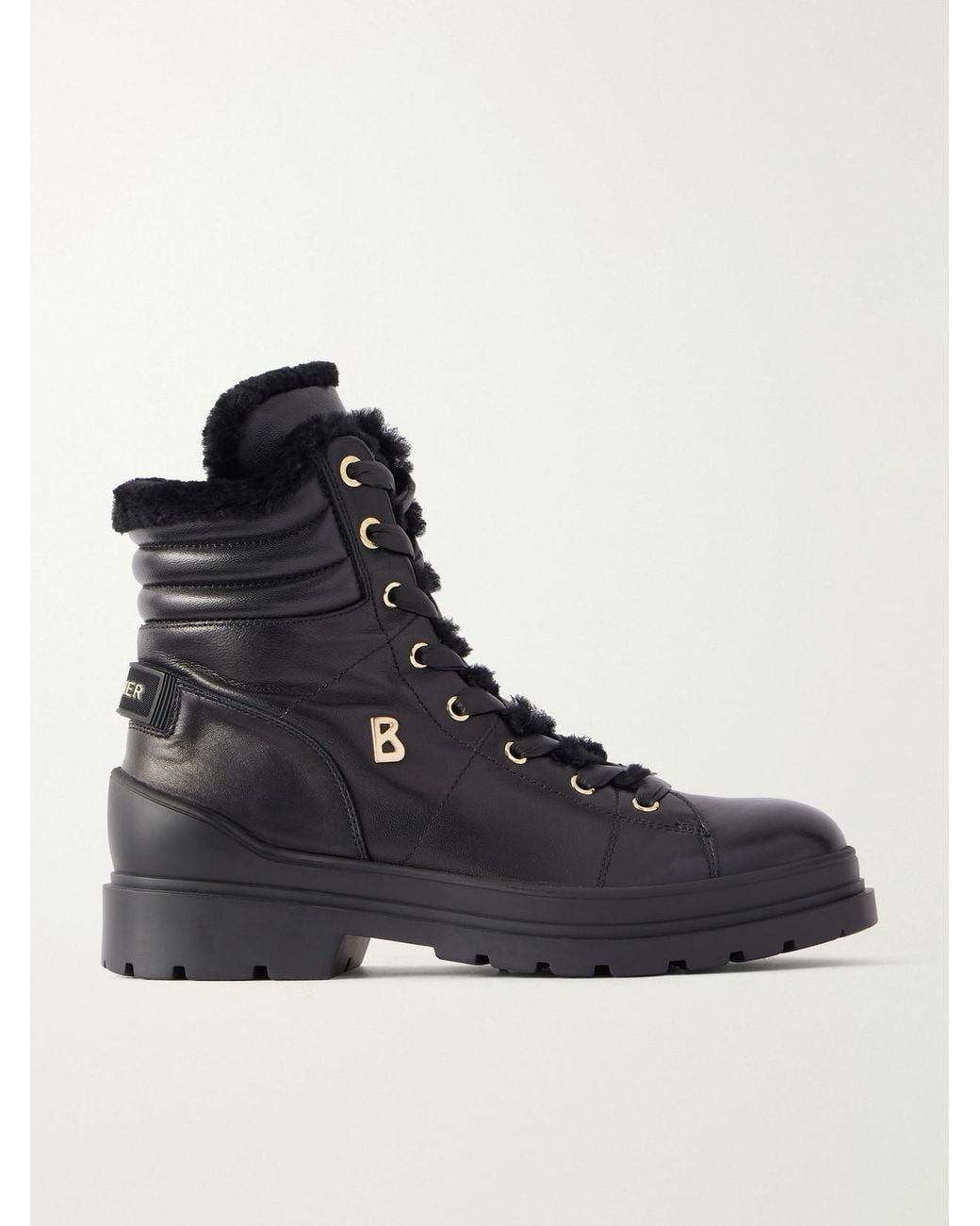 Bogner Black St. Moritz 14 Shearling-Trimmed Leather Ankle Boots