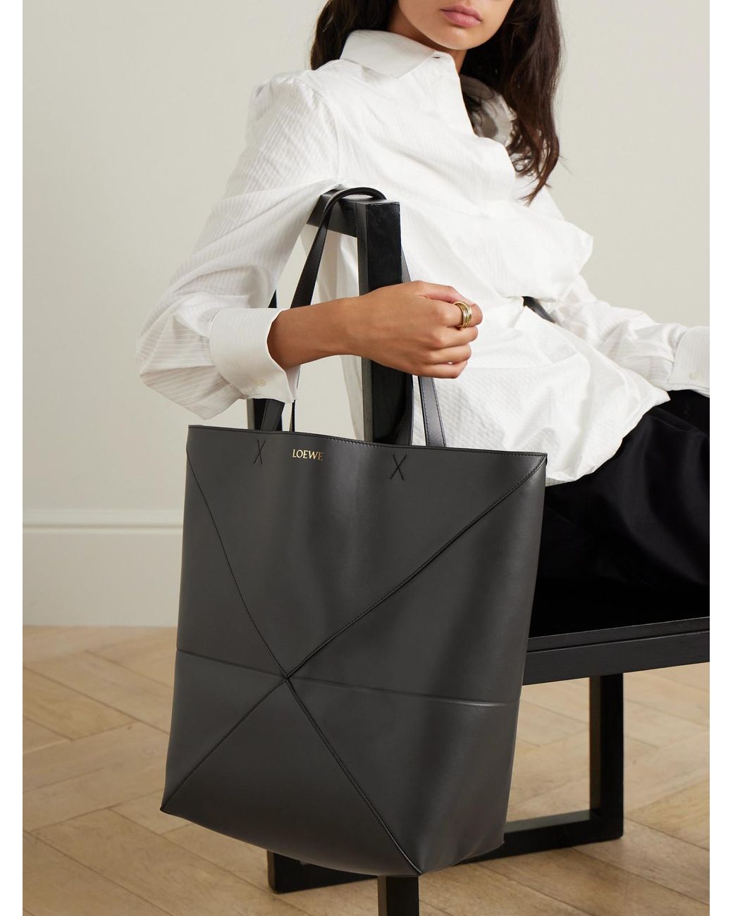 Loewe Black Puzzle Fold Convertible Large Leather Tote