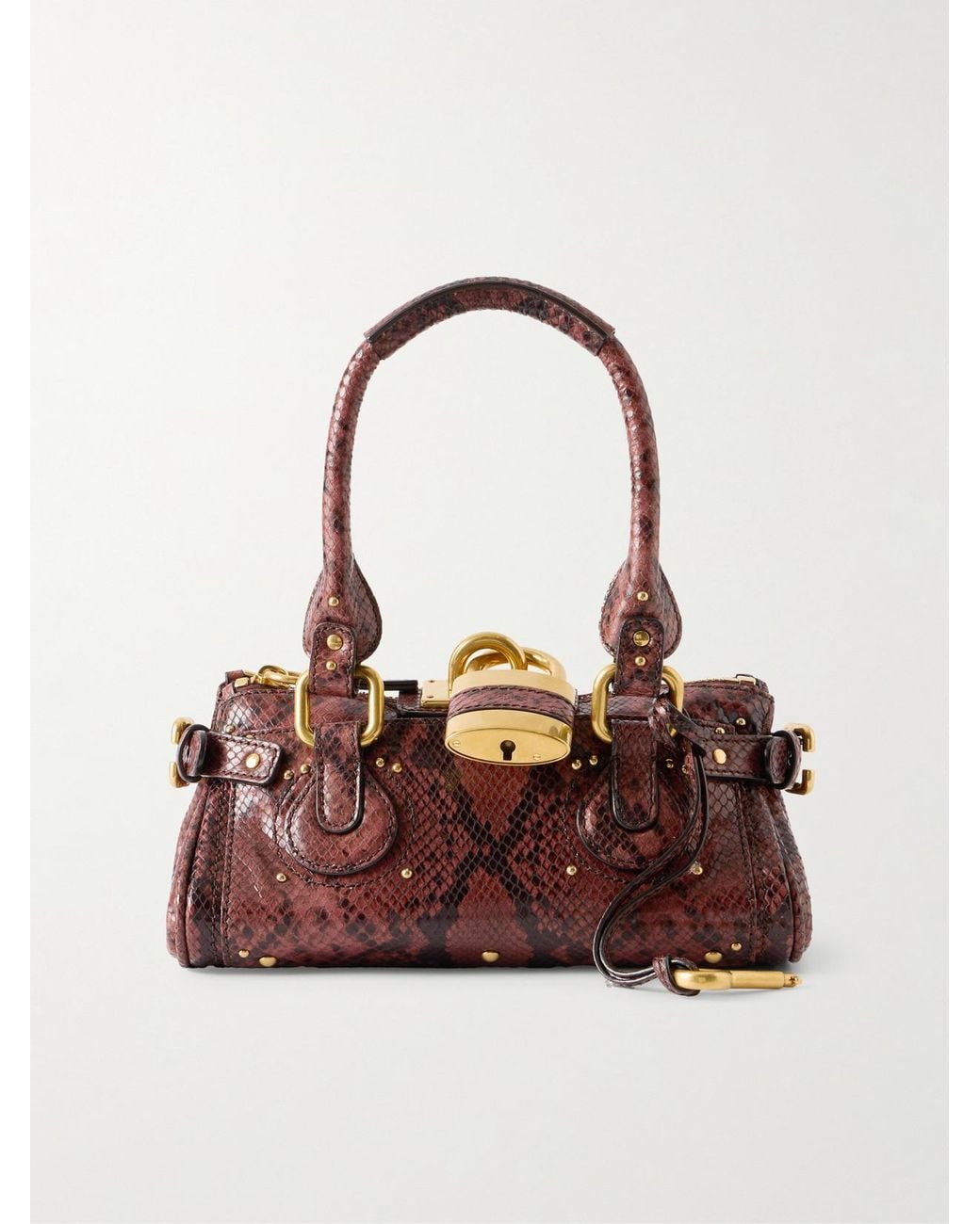 Chloé Brown Paddington Python-Effect Locket-Detail Shoulder Bag