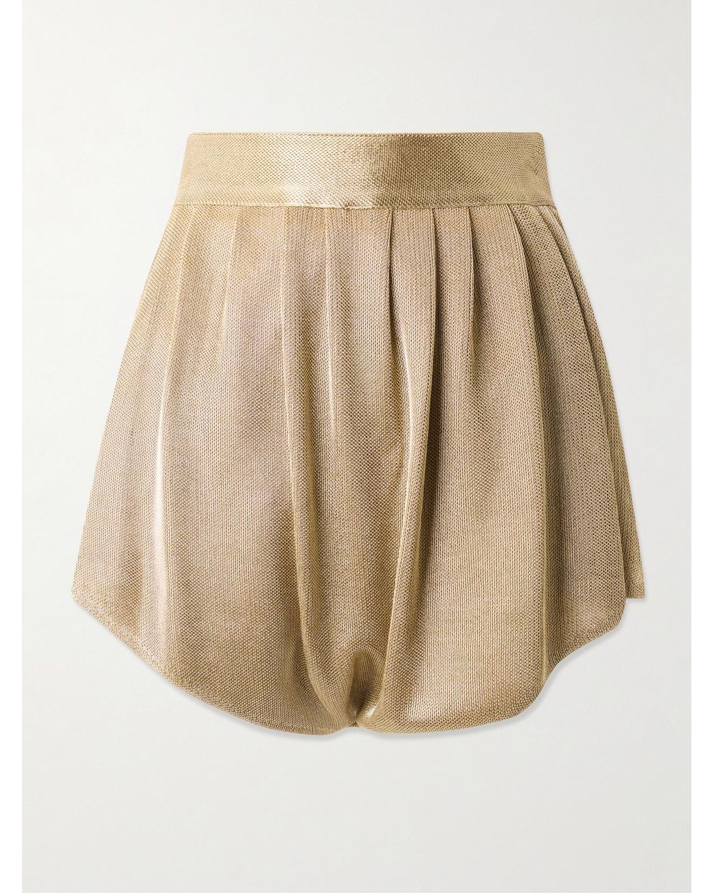 Alaïa Natural Gathered Metallic Knitted Shorts