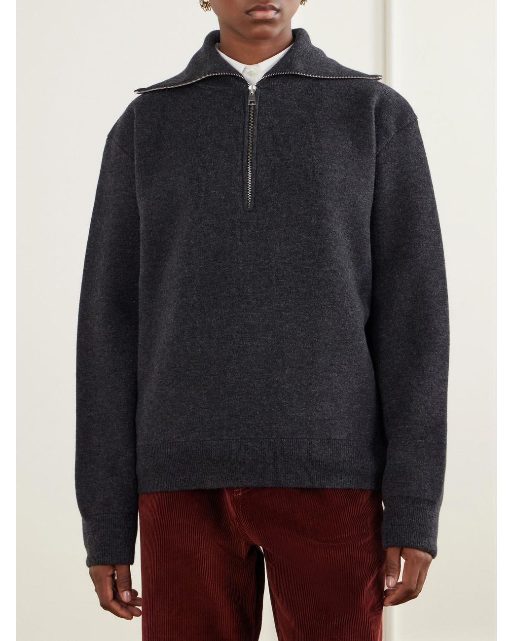 Rohe Blue Wool-Blend Half-Zip Sweater
