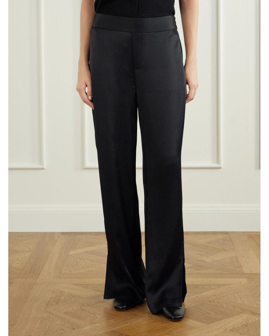 Lisa Yang Blue Satin Straight-Leg Pants