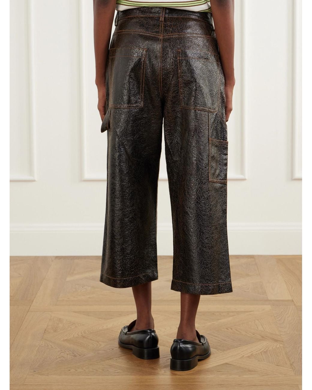 Sanderlak Gray Leather Wide-Leg Pants