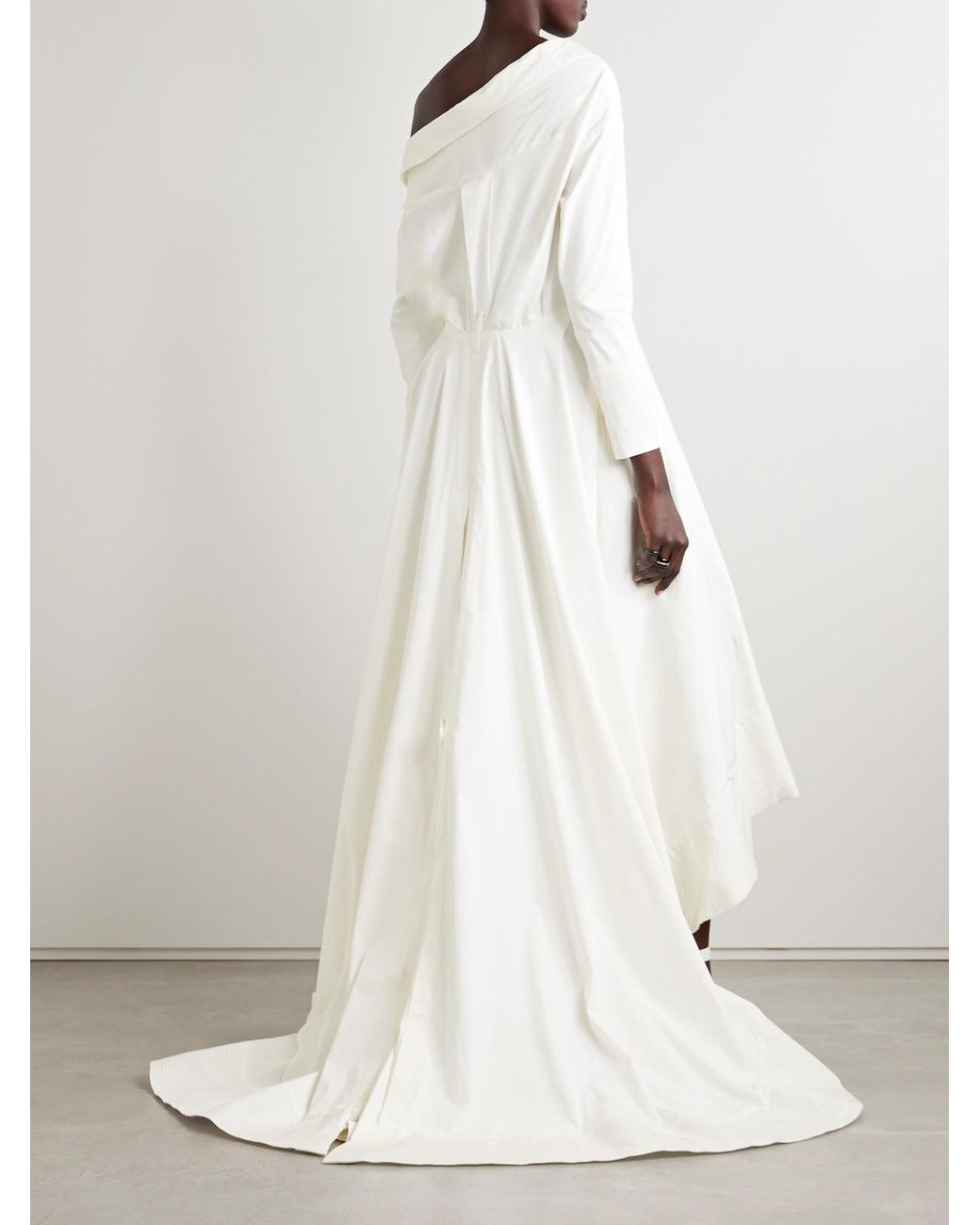 Danielle Frankel White Lou Off-The-Shoulder Cotton-Blend Poplin Gown