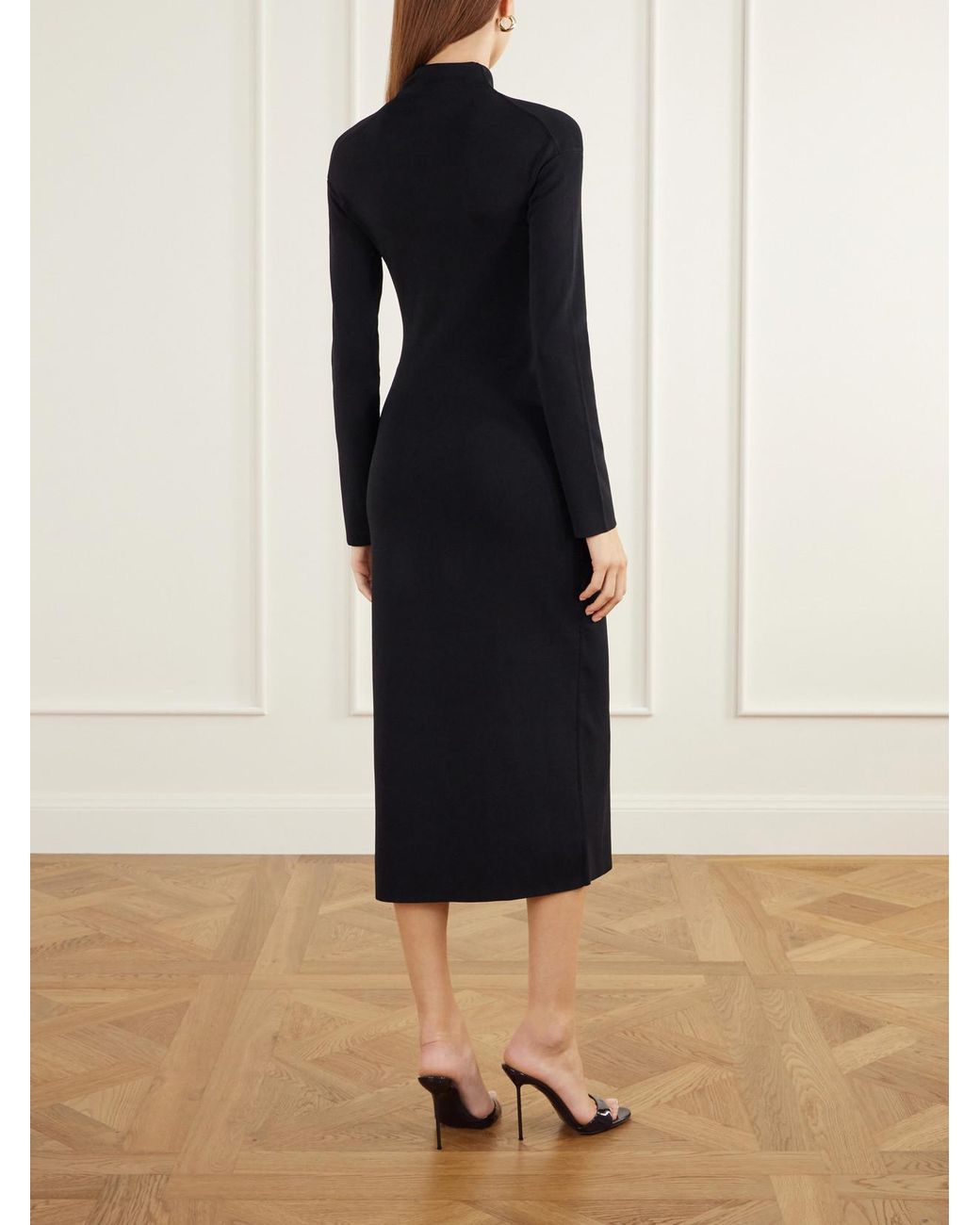 Cult Gaia Black Vera Embellished Gathered Jersey Midi Dress