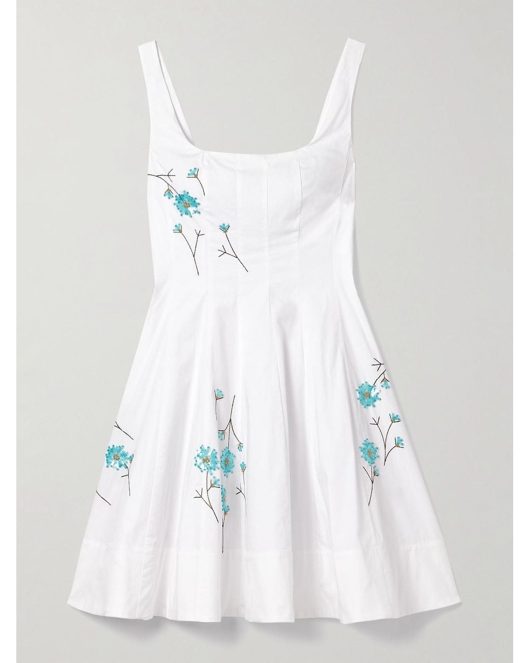 STAUD Wells Pleated Embellished Cotton-Blend Poplin Mini Dress in White |  Lyst