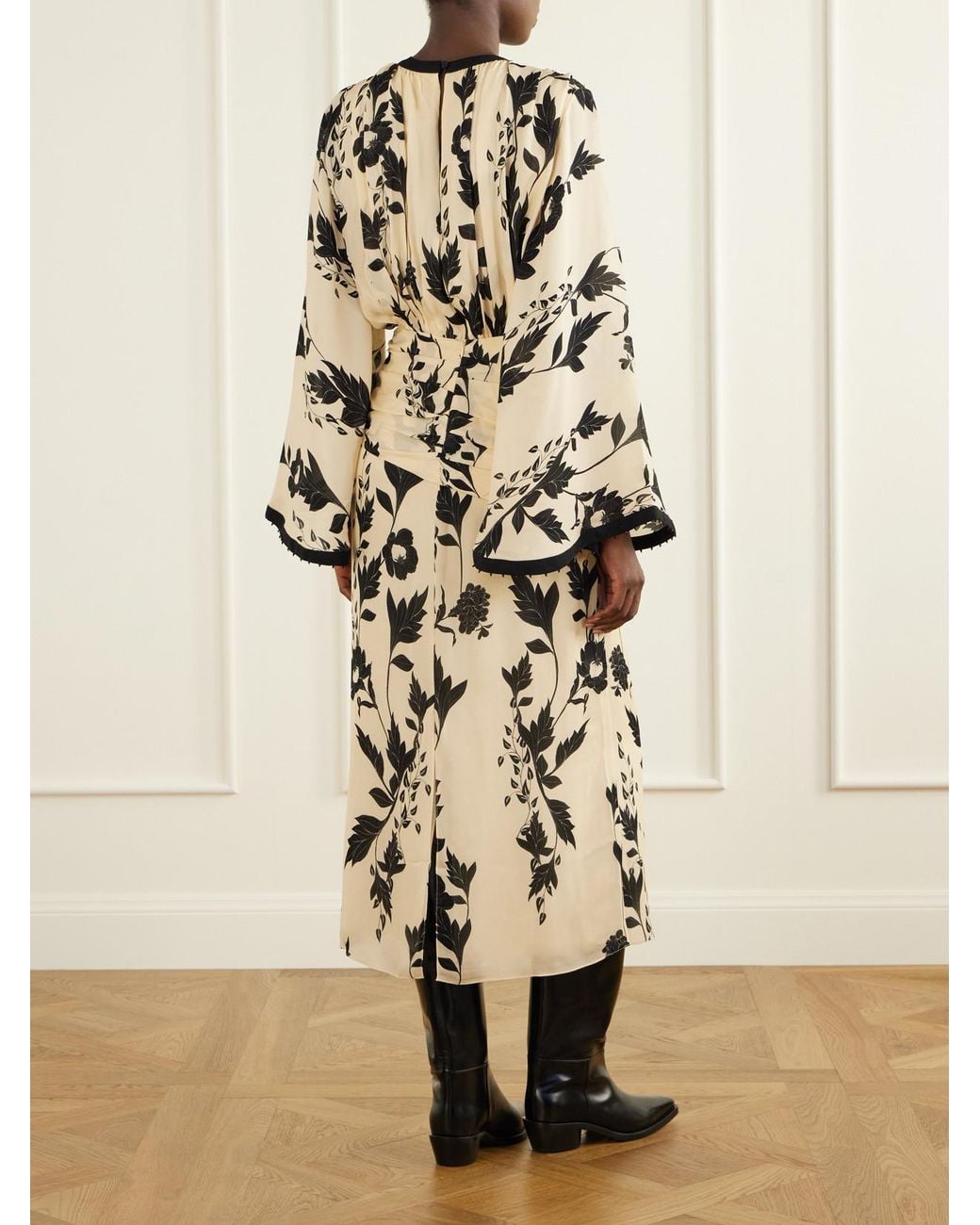 Johanna Ortiz Natural Floral-Print Silk-Georgette Midi Dress