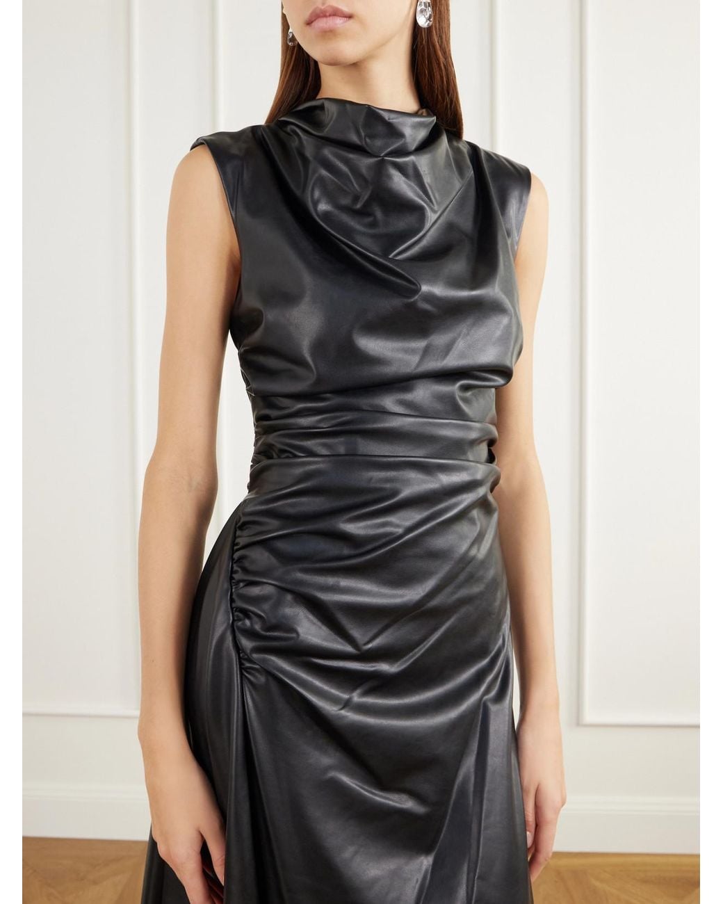 Jonathan Simkhai Black Burke Draped Glossed Midi Dress