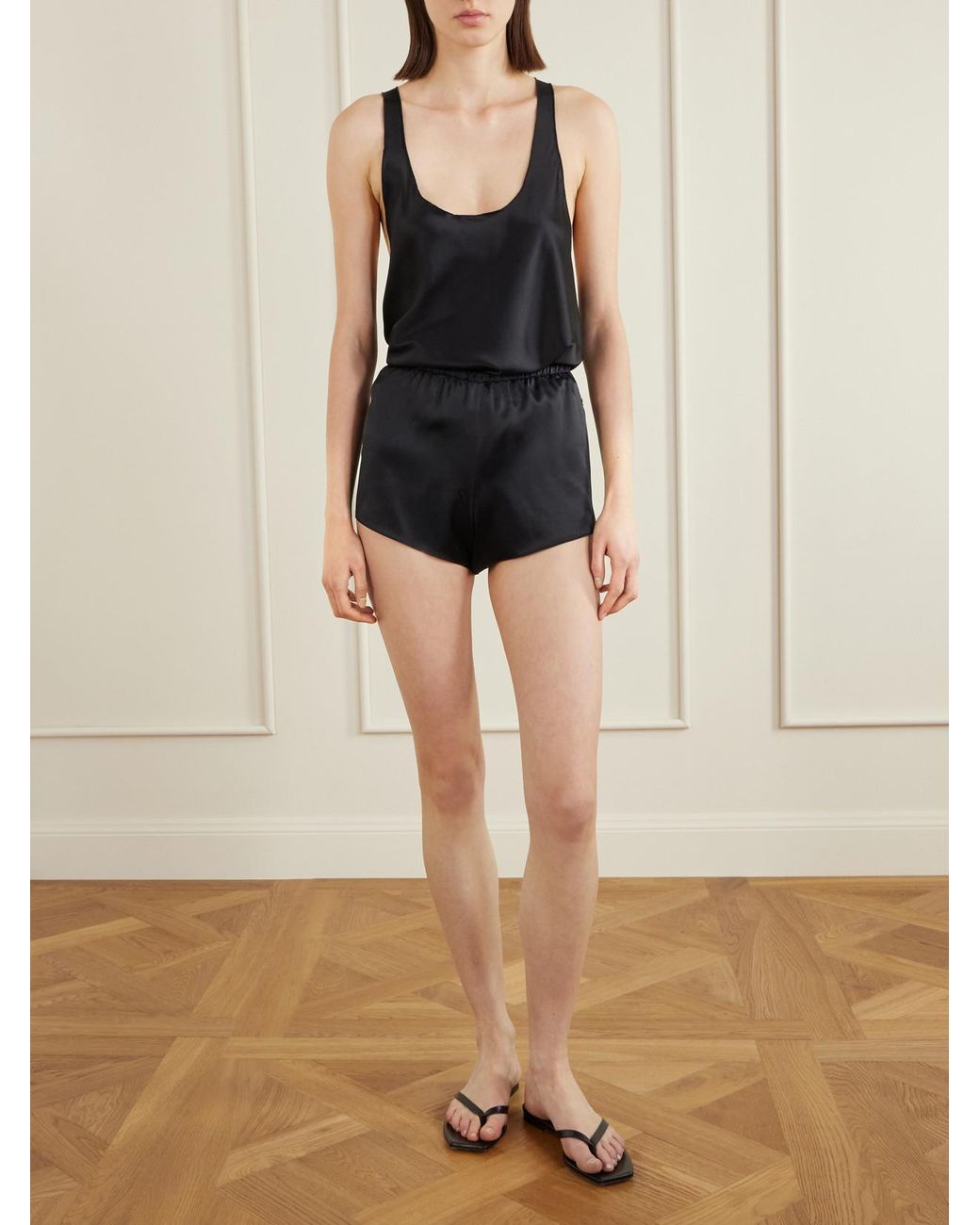ÉTERNE Black Hedi Silk-Blend Satin Tank
