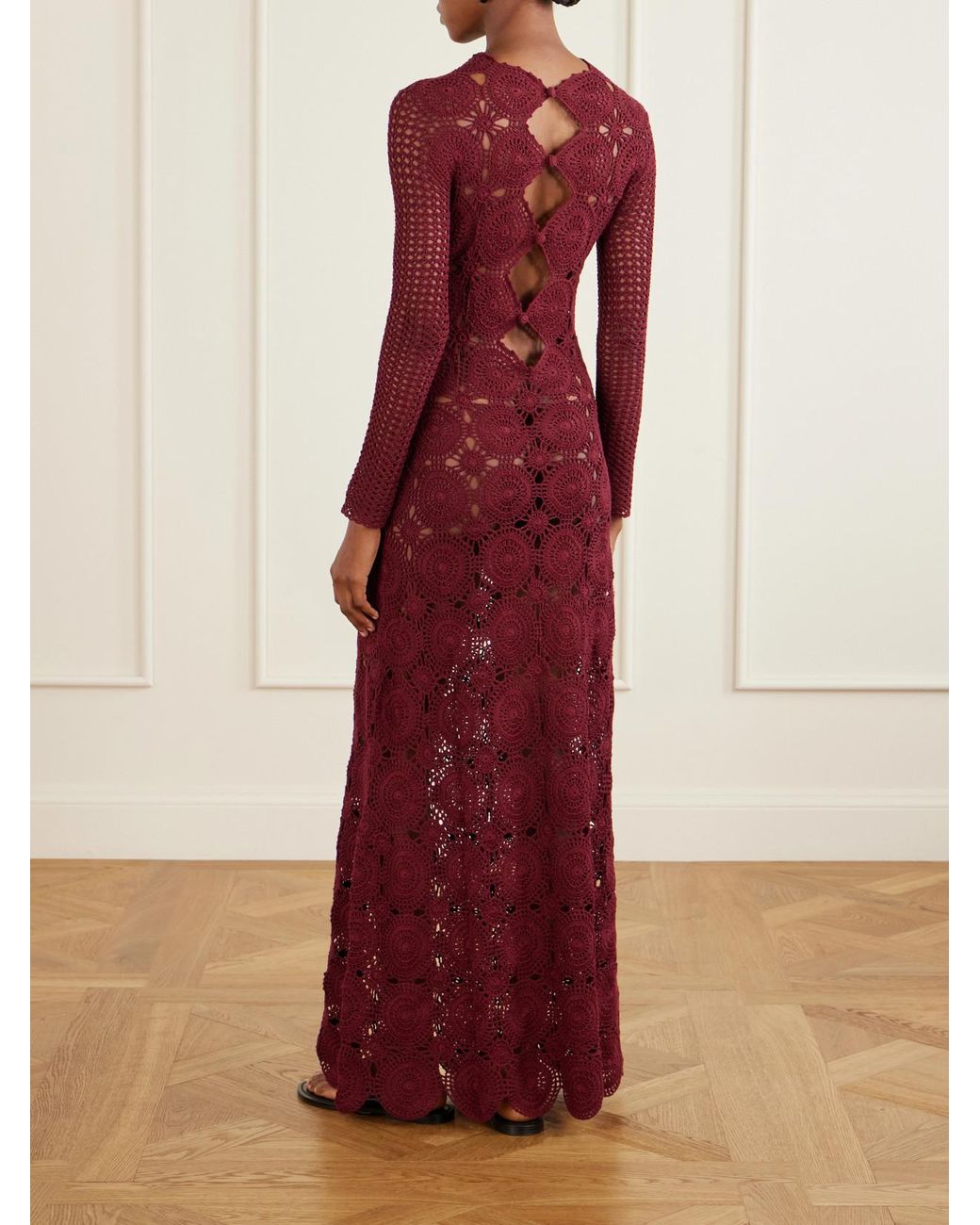 Escvdo Red Siula Crocheted Cotton Maxi Dress