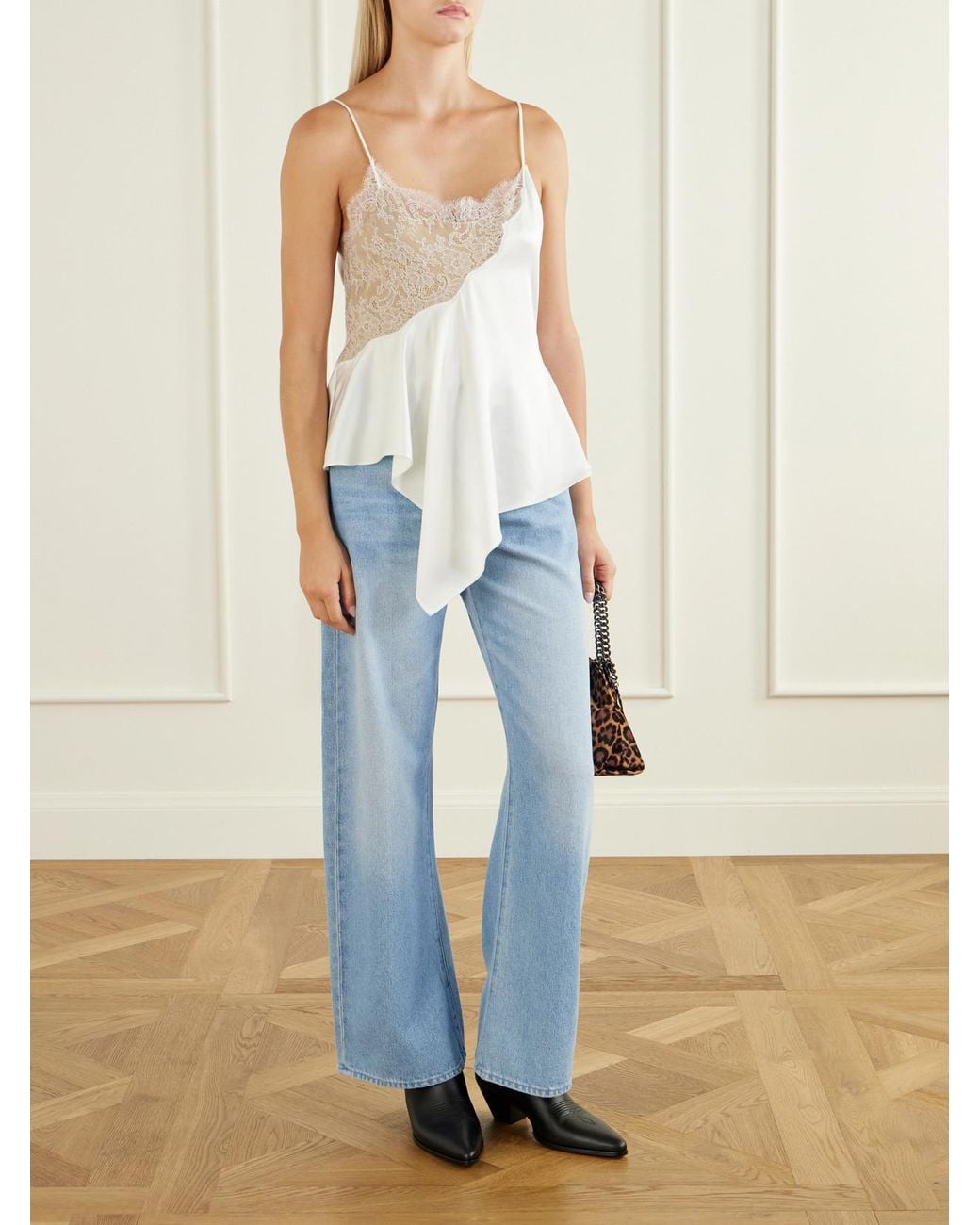 Stella McCartney White Lace-Trimmed Satin Cami