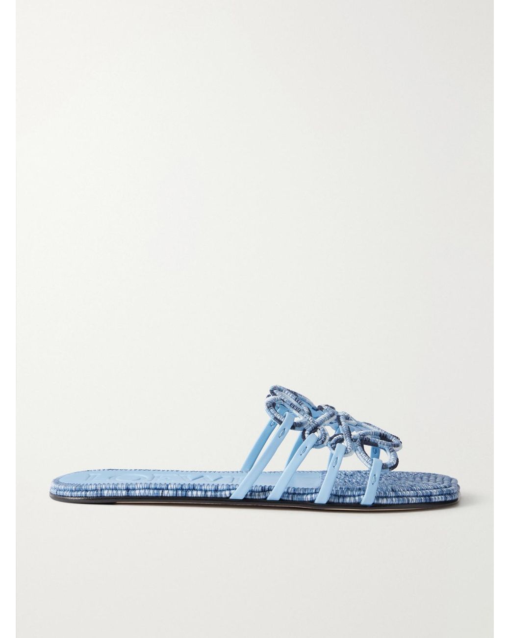 Loewe Blue Paula's Ibiza Leather-Trimmed Embroidered Canvas Slides