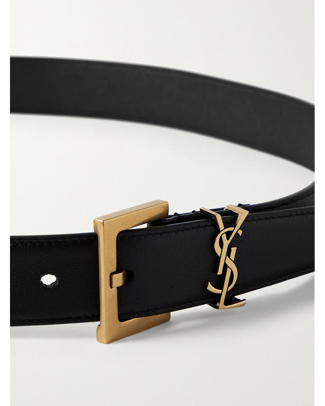 Saint Laurent Black Cassandre Embellished Leather Belt
