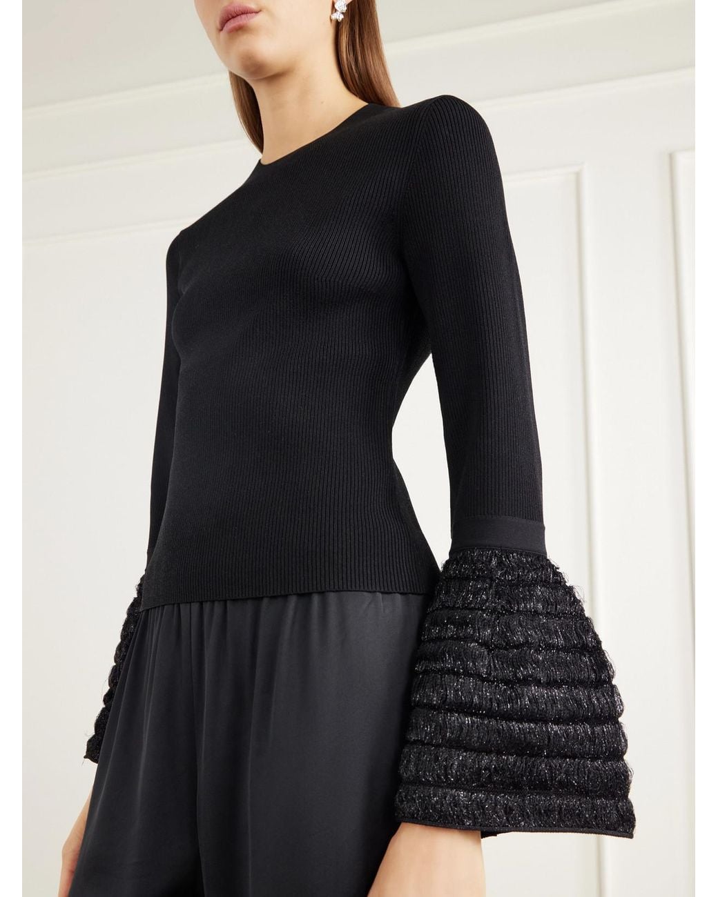 Jonathan Simkhai Black Maggie Bouclé-Trimmed Ribbed Jersey Top