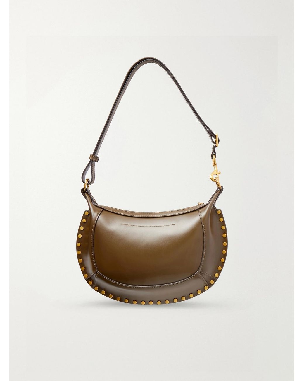 Isabel Marant White Oskan Moon Studded Leather Shoulder Bag
