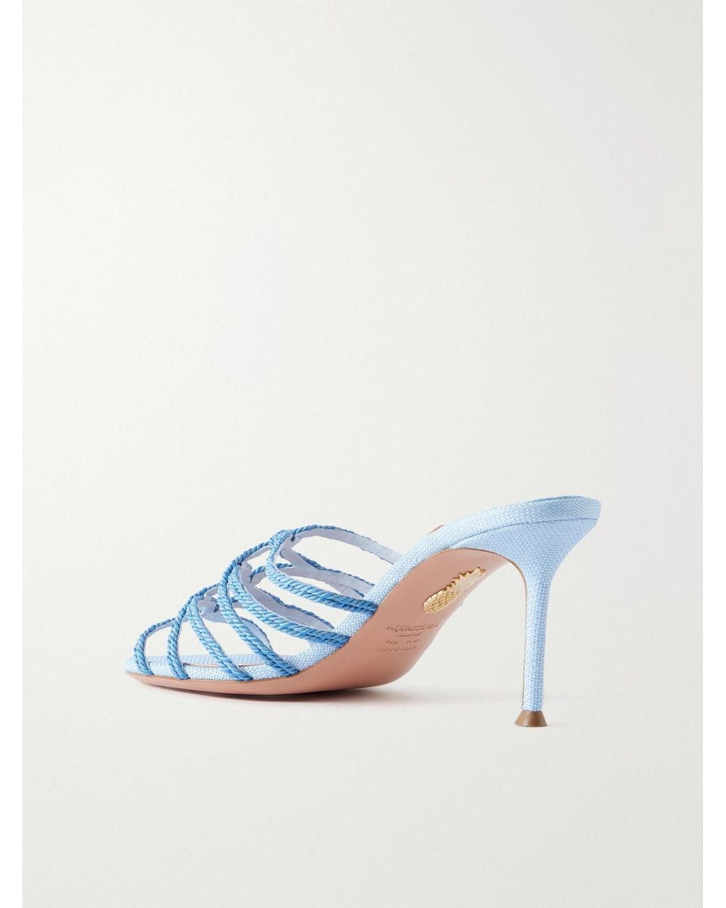 Aquazzura Blue Rope 75 Raffia-Trimmed Cord Mules