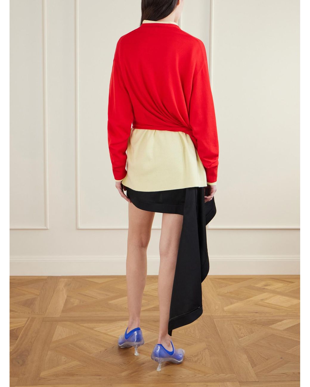 Loewe Asymmetric Draped Embroidered Wool-Blend Sweater