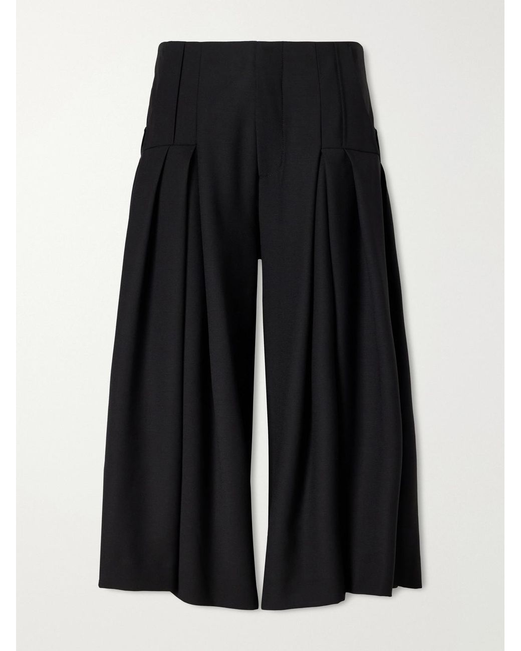 LIBEROWE Black Pleated Wool-Fresco Culotte Shorts