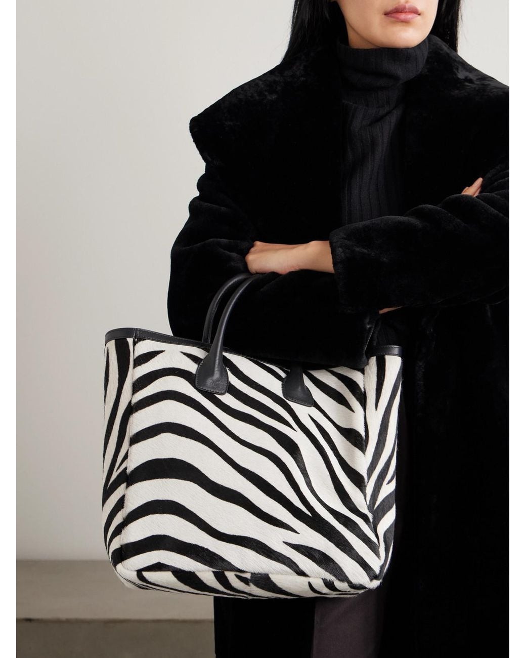 Nili Lotan Black Freddie Leather-Trimmed Zebra-Print Calf Hair Tote