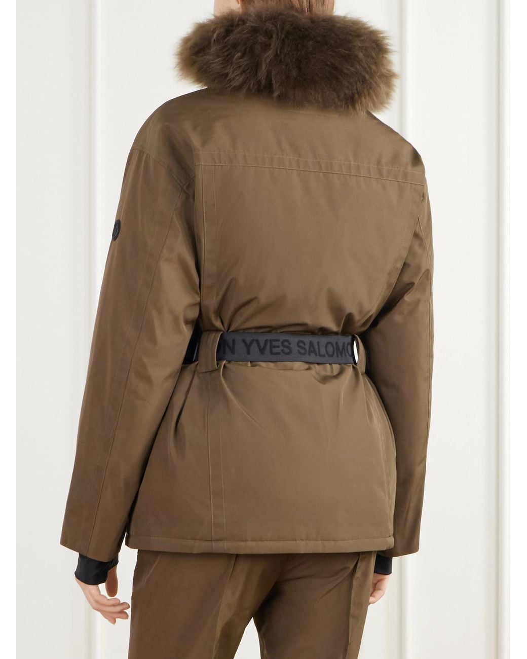 Yves Salomon Green Belted Hooded Shearling-Trimmed Shell Ski Jacket