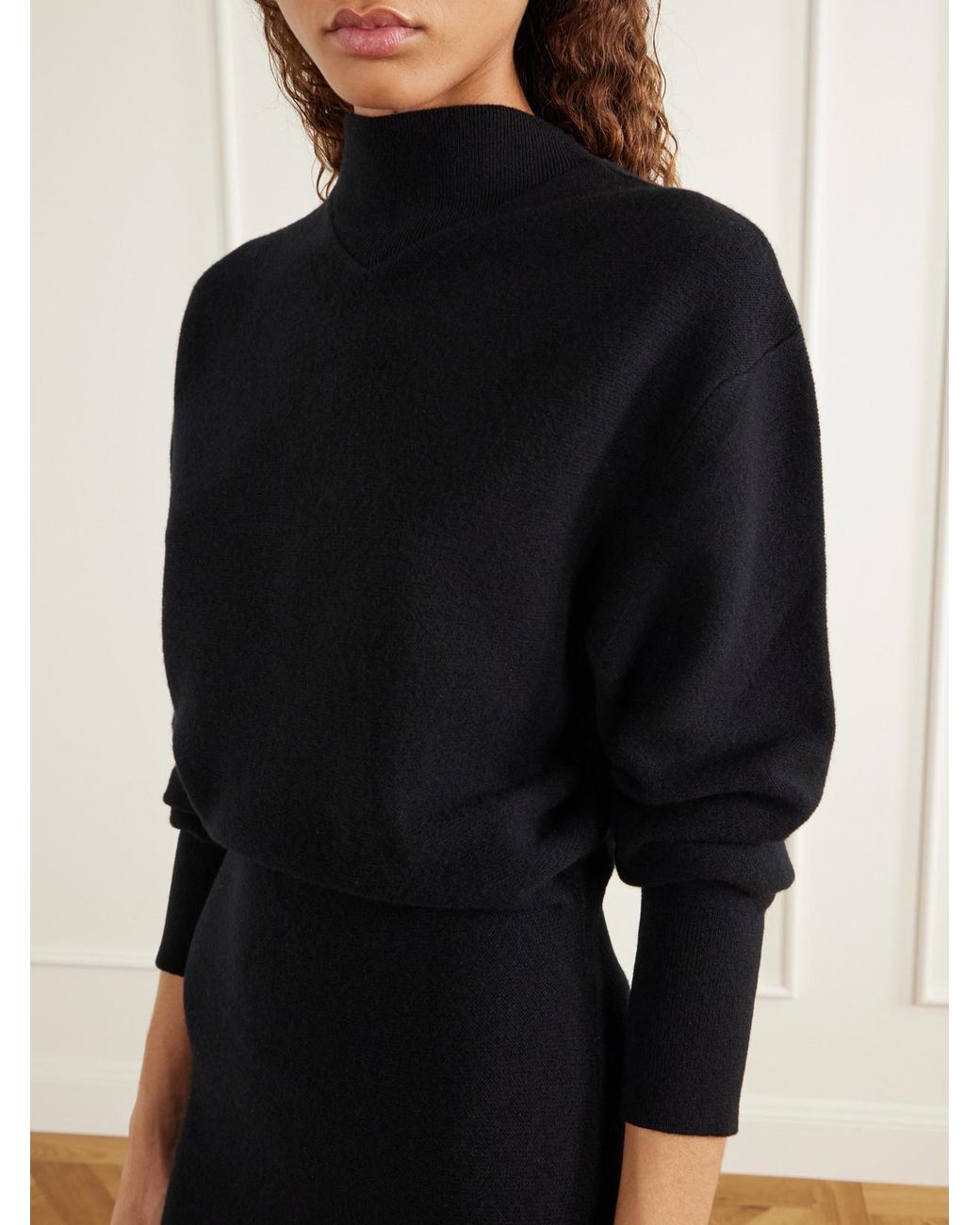 Lanvin Black Peplum Ribbed-Trim Wool And Cashmere-Blend Midi Dress