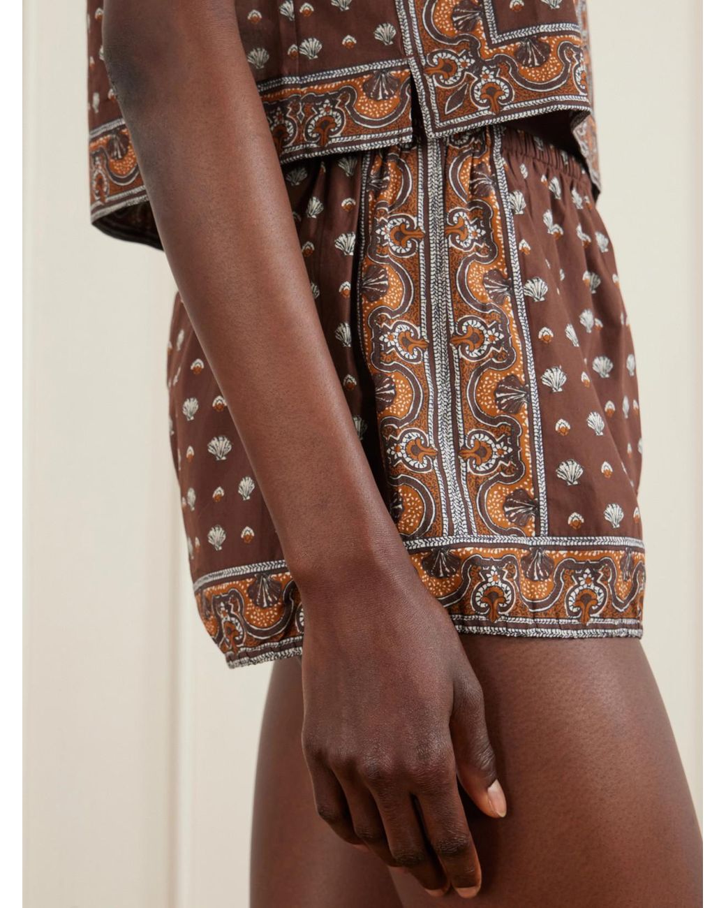 Doen Brown Vienna Printed Cotton Shorts
