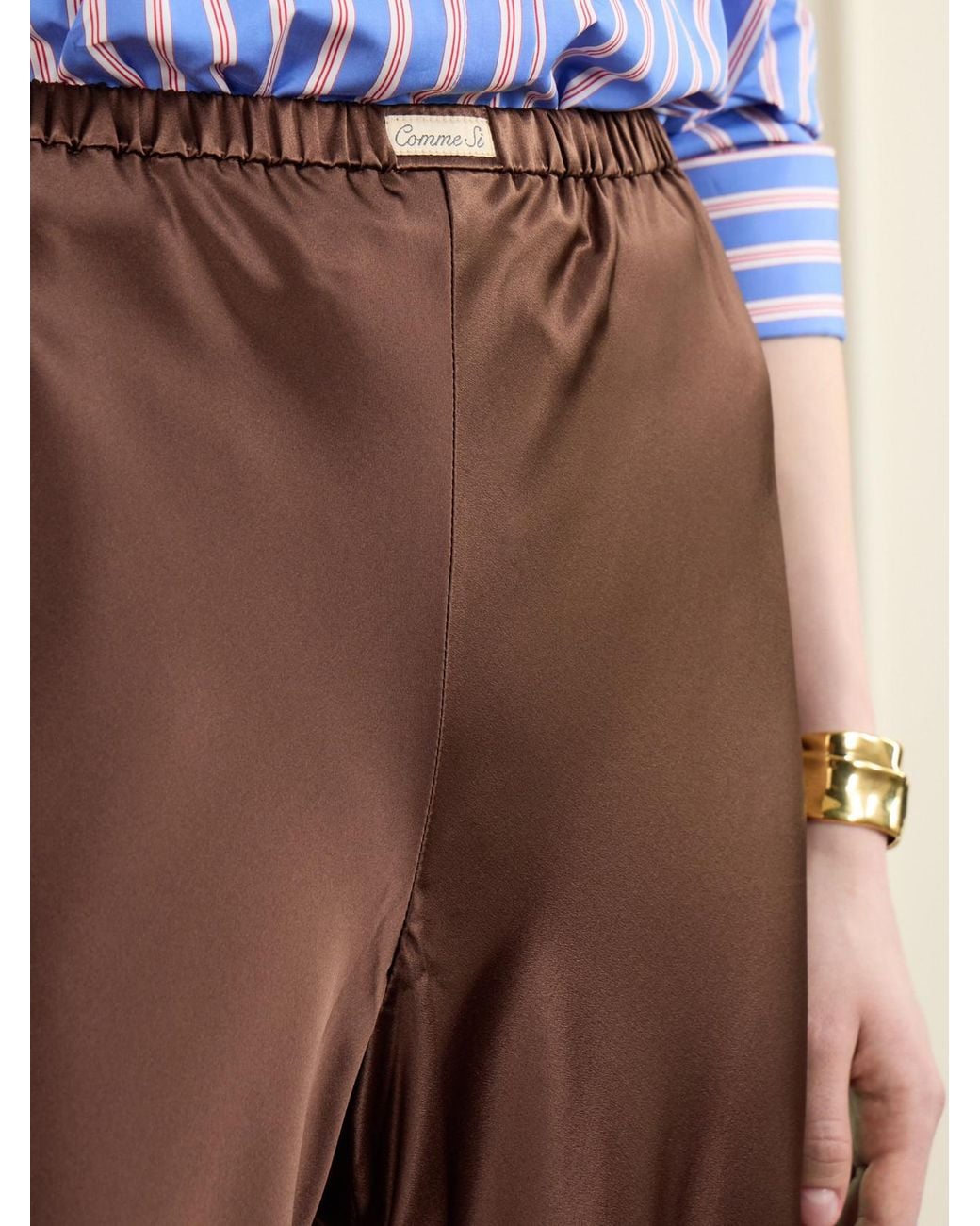 Comme Si Brown Silk-Bias Straight-Leg Pants