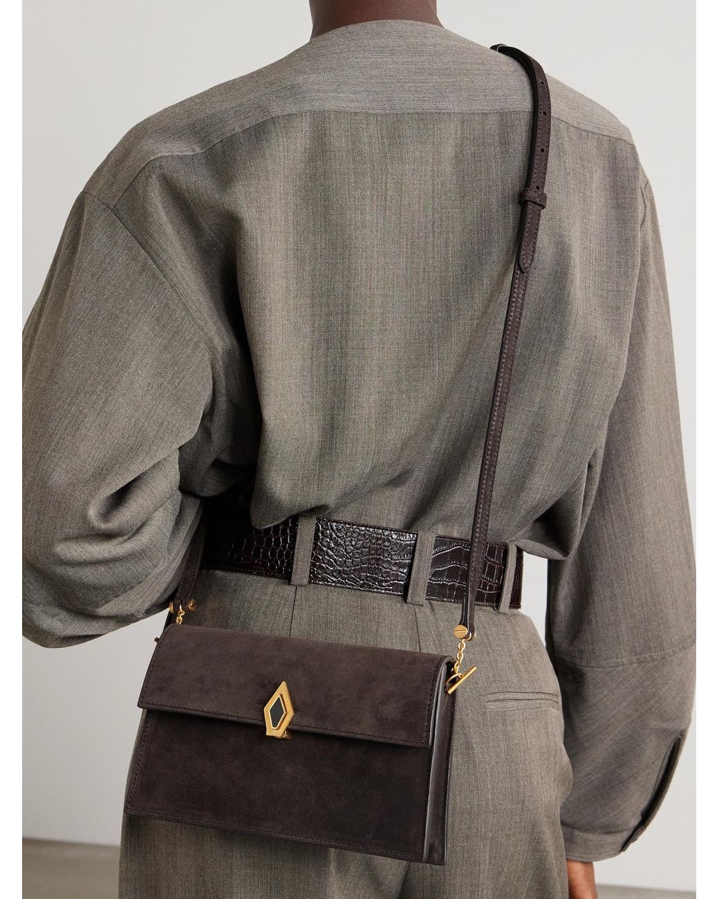 Metier Brown Parallel 22 Small Suede Shoulder Bag
