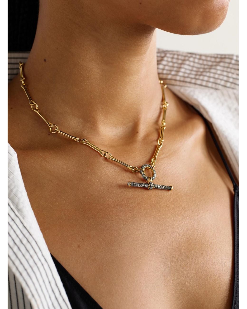 Lucy Delius Natural Show Your Bones And T-Bar Trombone Link 14-Karat, Rhodium-Plated And Diamond Necklace