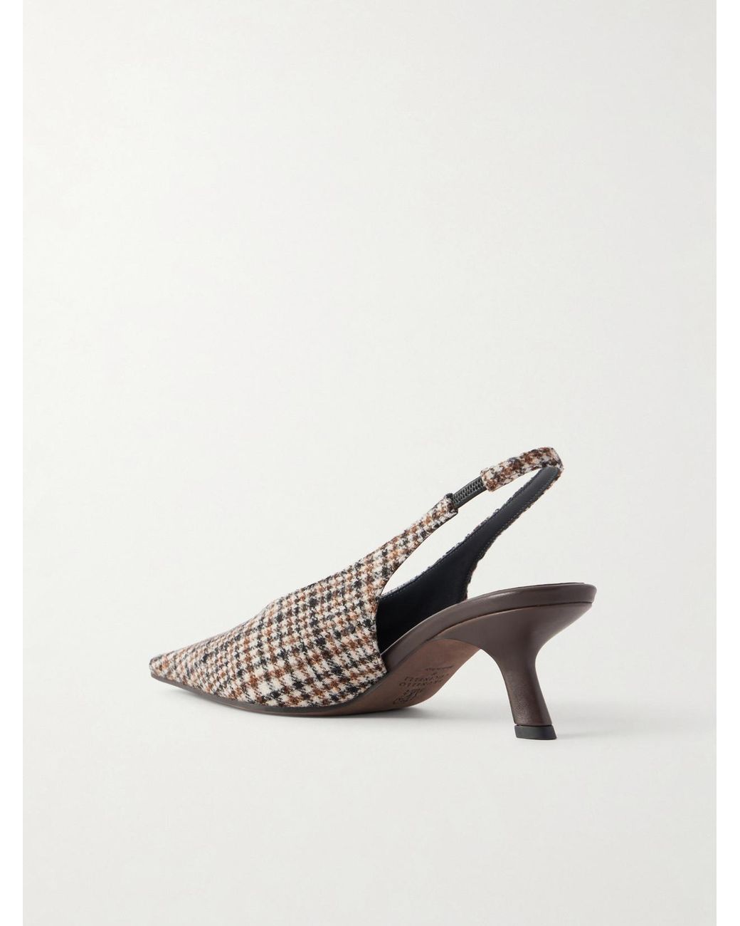 Brunello Cucinelli Brown Checked Wool Slingback Pumps