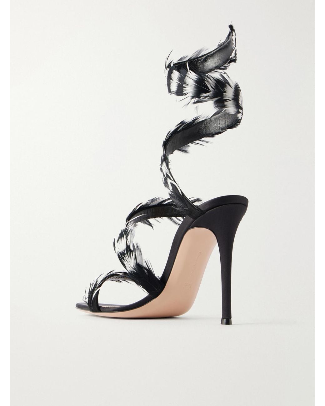 Gianvito Rossi White Opera 105 Feather-Trimmed Leather Sandals
