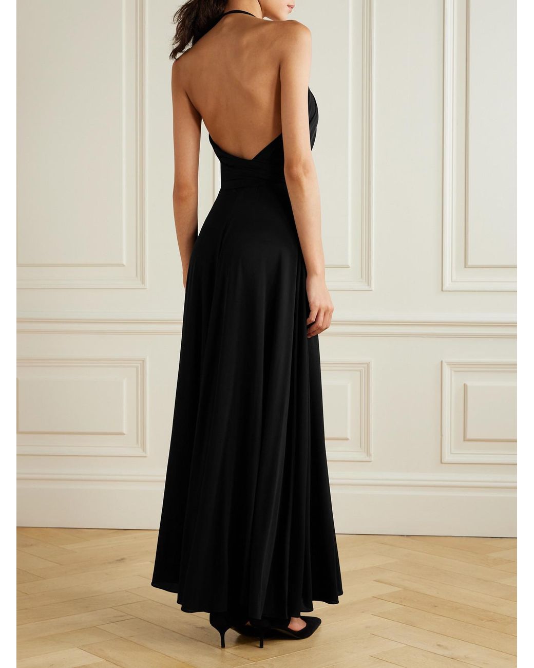 Alaïa Black Belted Gathered Jersey Halterneck Maxi Dress