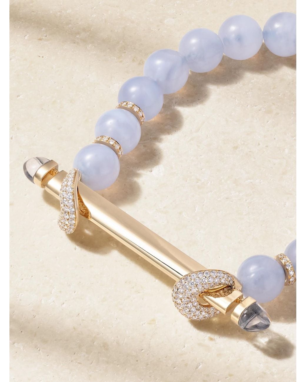 ANANYA Metallic 18-Karat, Chalcedony, Quartz And Diamond Beaded Bracelet