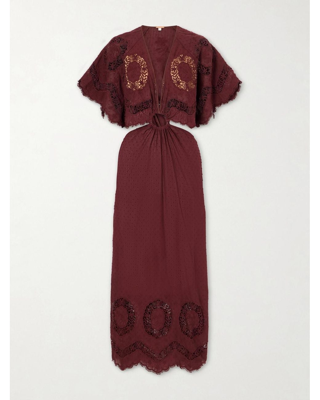Johanna Ortiz Red Paradise Crocheted-Trimmed Cotton-Blend Maxi Dress