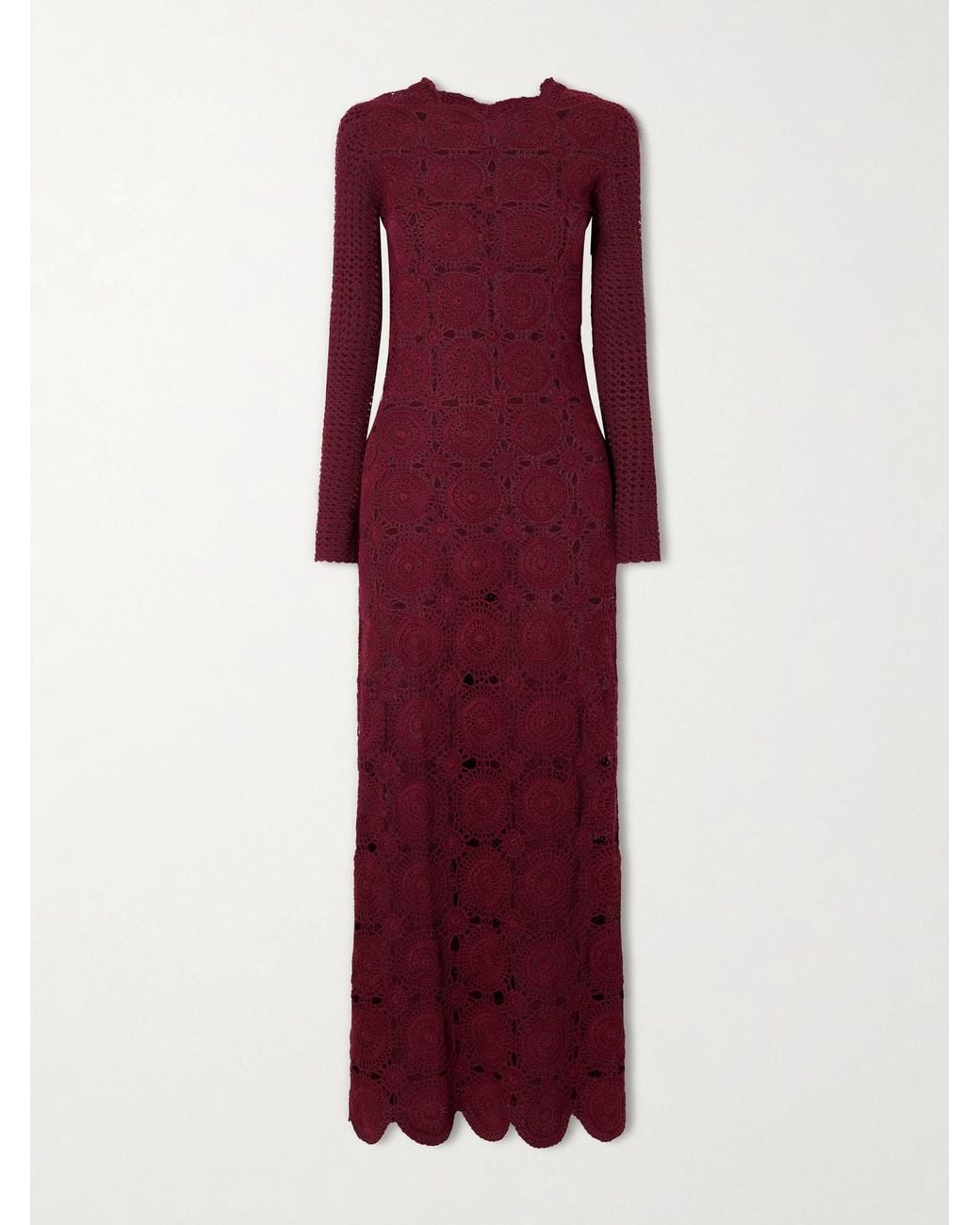 Escvdo Red Siula Crocheted Cotton Maxi Dress