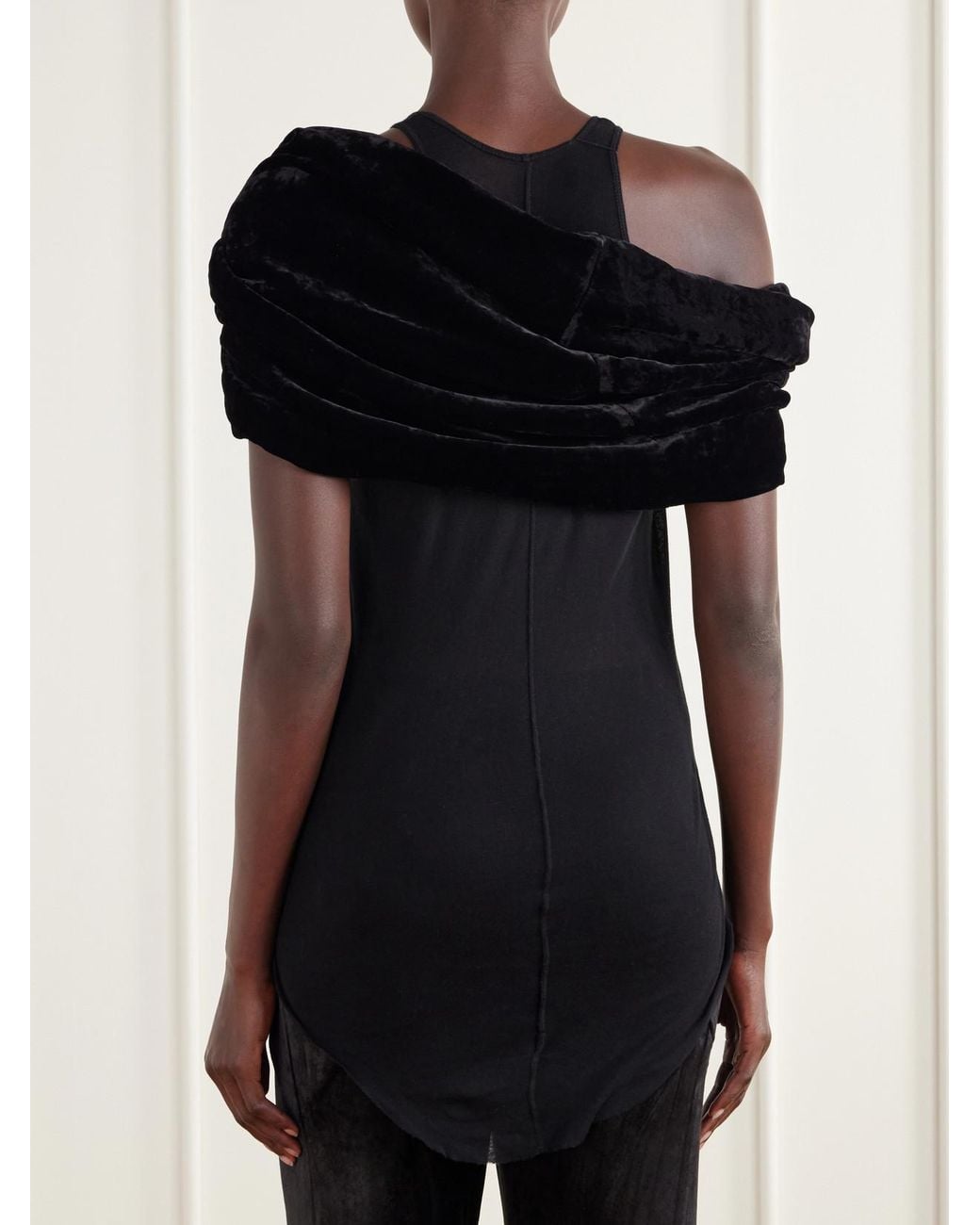 Rick Owens Black Twist Donut Cropped Crushed Velvet Cape